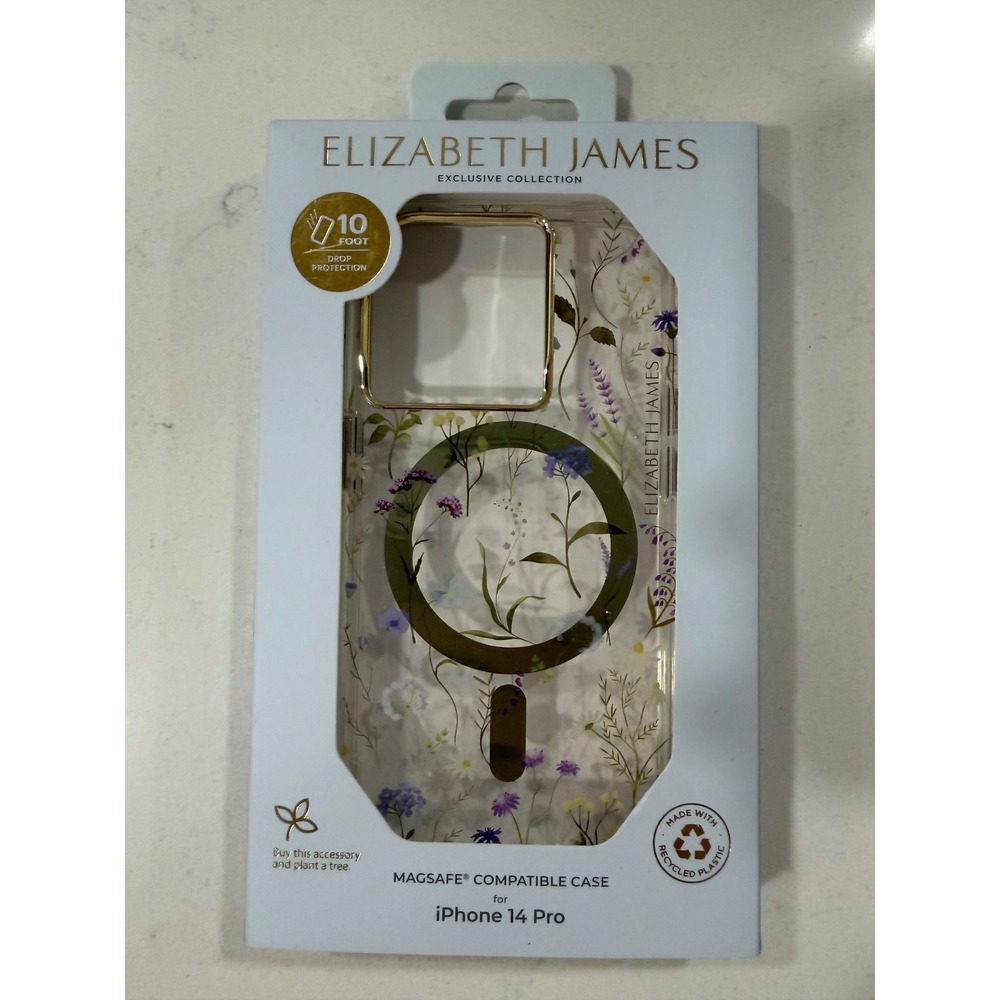 Elizabeth James iPhone 14 Pro Phone Case MagSafe Floral Clear Gold